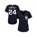 Women's Majestic New York Yankees #24 Gary Sanchez Authentic Navy Blue Alternate MLB Jersey