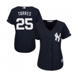 Women's Majestic New York Yankees #25 Gleyber Torres Authentic Navy Blue Alternate MLB Jersey