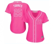 Women's Majestic New York Yankees #25 Gleyber Torres Authentic Pink Fashion Cool Base MLB Jersey