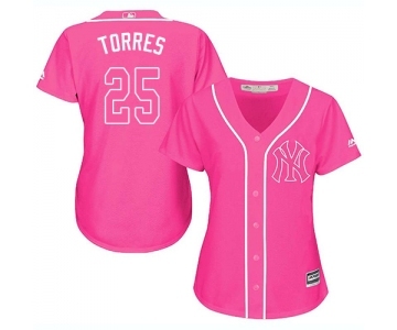 Women's Majestic New York Yankees #25 Gleyber Torres Authentic Pink Fashion Cool Base MLB Jersey