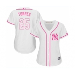 Women's Majestic New York Yankees #25 Gleyber Torres Authentic White Fashion Cool Base MLB Jersey