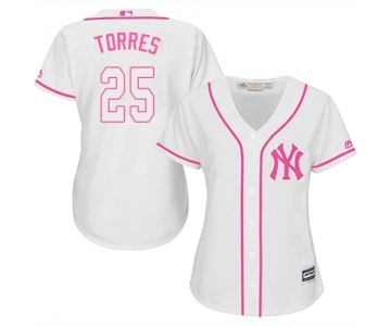 Women's Majestic New York Yankees #25 Gleyber Torres Authentic White Fashion Cool Base MLB Jersey