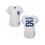 Women's Majestic New York Yankees #25 Mark Teixeira Replica White Black Strip MLB Jersey