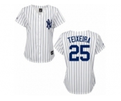 Women's Majestic New York Yankees #25 Mark Teixeira Replica White Black Strip MLB Jersey