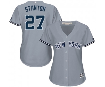 Women's Majestic New York Yankees #27 Giancarlo Stanton Authentic Grey Road MLB Jersey