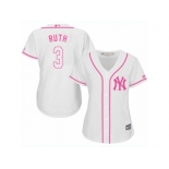 Women's Majestic New York Yankees #3 Babe Ruth Replica White Fashion Cool Base MLB Jersey