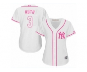 Women's Majestic New York Yankees #3 Babe Ruth Replica White Fashion Cool Base MLB Jersey