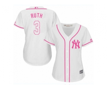 Women's Majestic New York Yankees #3 Babe Ruth Replica White Fashion Cool Base MLB Jersey