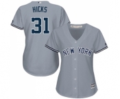 Women's Majestic New York Yankees #31 Aaron Hicks Authentic Grey Road MLB Jersey