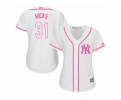 Women's Majestic New York Yankees #31 Aaron Hicks Authentic White Fashion Cool Base MLB Jersey