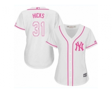 Women's Majestic New York Yankees #31 Aaron Hicks Authentic White Fashion Cool Base MLB Jersey