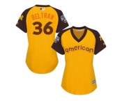 Women's Majestic New York Yankees #36 Carlos Beltran Authentic Yellow 2016 All-Star American League BP Cool BaseMLB Jersey