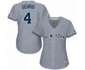 Women's Majestic New York Yankees #4 Lou Gehrig Authentic Grey Road MLB Jersey