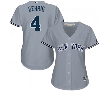 Women's Majestic New York Yankees #4 Lou Gehrig Authentic Grey Road MLB Jersey