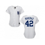 Women's Majestic New York Yankees #42 Mariano Rivera Replica White Black Strip MLB Jersey