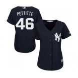 Women's Majestic New York Yankees #46 Andy Pettitte Authentic Navy Blue Alternate MLB Jersey