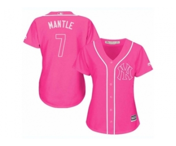 Women's Majestic New York Yankees #7 Mickey Mantle Replica Pink Fashion Cool Base MLB Jersey