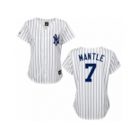 Women's Majestic New York Yankees #7 Mickey Mantle Replica White Black Strip MLB Jersey