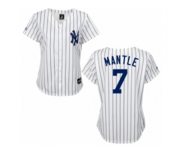 Women's Majestic New York Yankees #7 Mickey Mantle Replica White Black Strip MLB Jersey