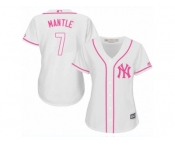 Women's Majestic New York Yankees #7 Mickey Mantle Replica White Fashion Cool Base MLB Jersey