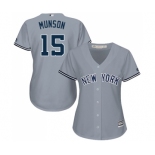 Women's New York Yankees #15 Thurman Munson Authentic Grey Road Baseball Jersey