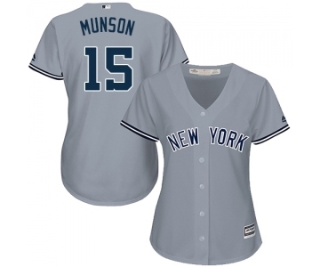 Women's New York Yankees #15 Thurman Munson Authentic Grey Road Baseball Jersey