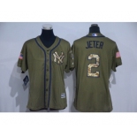 Women's New York Yankees #2 Derek Jeter Authentic Green Salute to Service MLB Jersey