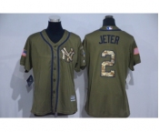 Women's New York Yankees #2 Derek Jeter Authentic Green Salute to Service MLB Jersey