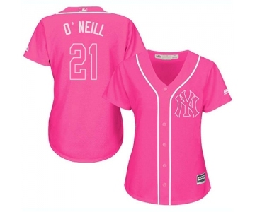 Women's New York Yankees #21 Paul O'Neill Authentic Pink Fashion Cool Base Baseball Jersey