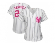 Women's New York Yankees #24 Gary Sanchez White Strip Mother's Day Cool Base Stitched MLB Jersey