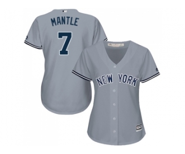 Women's New York Yankees #7 Mickey Mantle Grey Road Stitched MLB Jersey