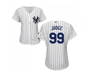 Women's New York Yankees #99 Aaron Judge White Strip Home Stitched MLB Jersey