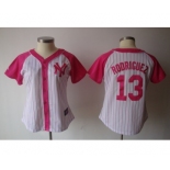 women mlb jerseys new york yankees #13 rodriguez white pink[2012]