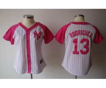 women mlb jerseys new york yankees #13 rodriguez white pink[2012]