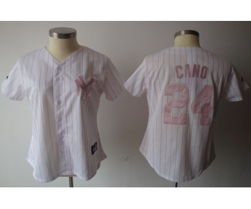 women mlb jerseys new york yankees #24 cano white[pink strip]