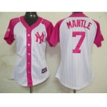 women mlb jerseys new york yankees #7 mantle white pink[2012]