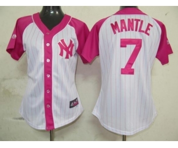 women mlb jerseys new york yankees #7 mantle white pink[2012]