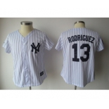 women mlb new york yankees #13 rodriguez white[black strip]