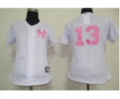 women mlb new york yankees #13 rodriguez white[pink strip]