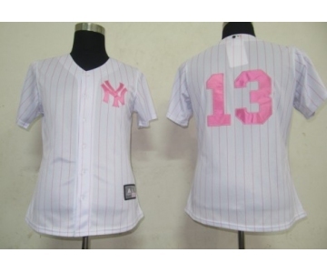 women mlb new york yankees #13 rodriguez white[pink strip]