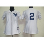 women mlb new york yankees #2 derek jeter white [black strip]