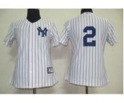 women mlb new york yankees #2 derek jeter white [black strip]