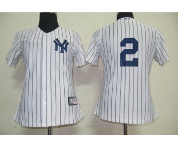 women mlb new york yankees #2 derek jeter white [black strip]