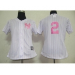 women mlb new york yankees #2 derek jeter white [pink strip]