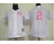 women mlb new york yankees #2 derek jeter white [pink strip]