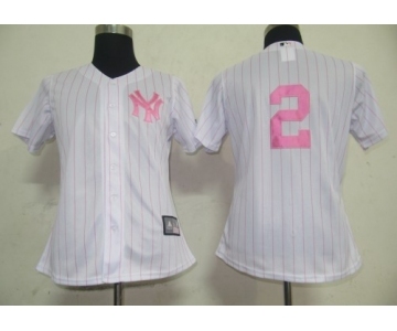 women mlb new york yankees #2 derek jeter white [pink strip]