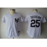 women mlb new york yankees #25 teixeira white[black strip]