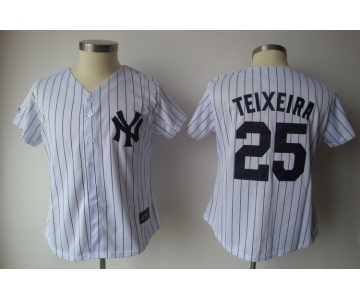 women mlb new york yankees #25 teixeira white[black strip]