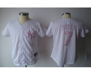 women mlb new york yankees #7 mantle white[pink strip]