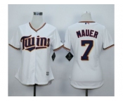 MLB Women Minnesota Twins #7 Joe Mauer White jerseys